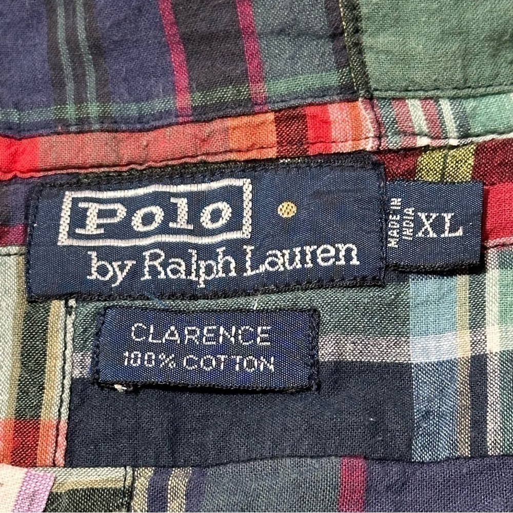 Polo Ralph Lauren Vintage Men’s Size XL Green Patchwork Plaid Henley Shirt - Picture 4 of 6